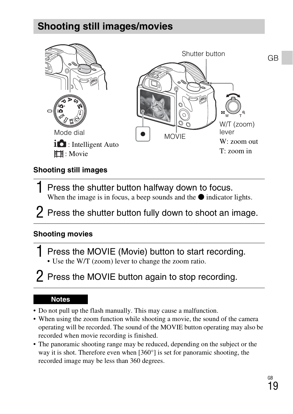 Shooting still images/movies | Sony DSC-HX400V User Manual | Page 19 / 539