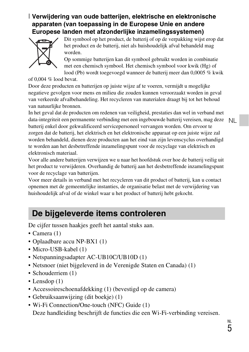 De bijgeleverde items controleren | Sony DSC-HX400V User Manual | Page 229 / 539