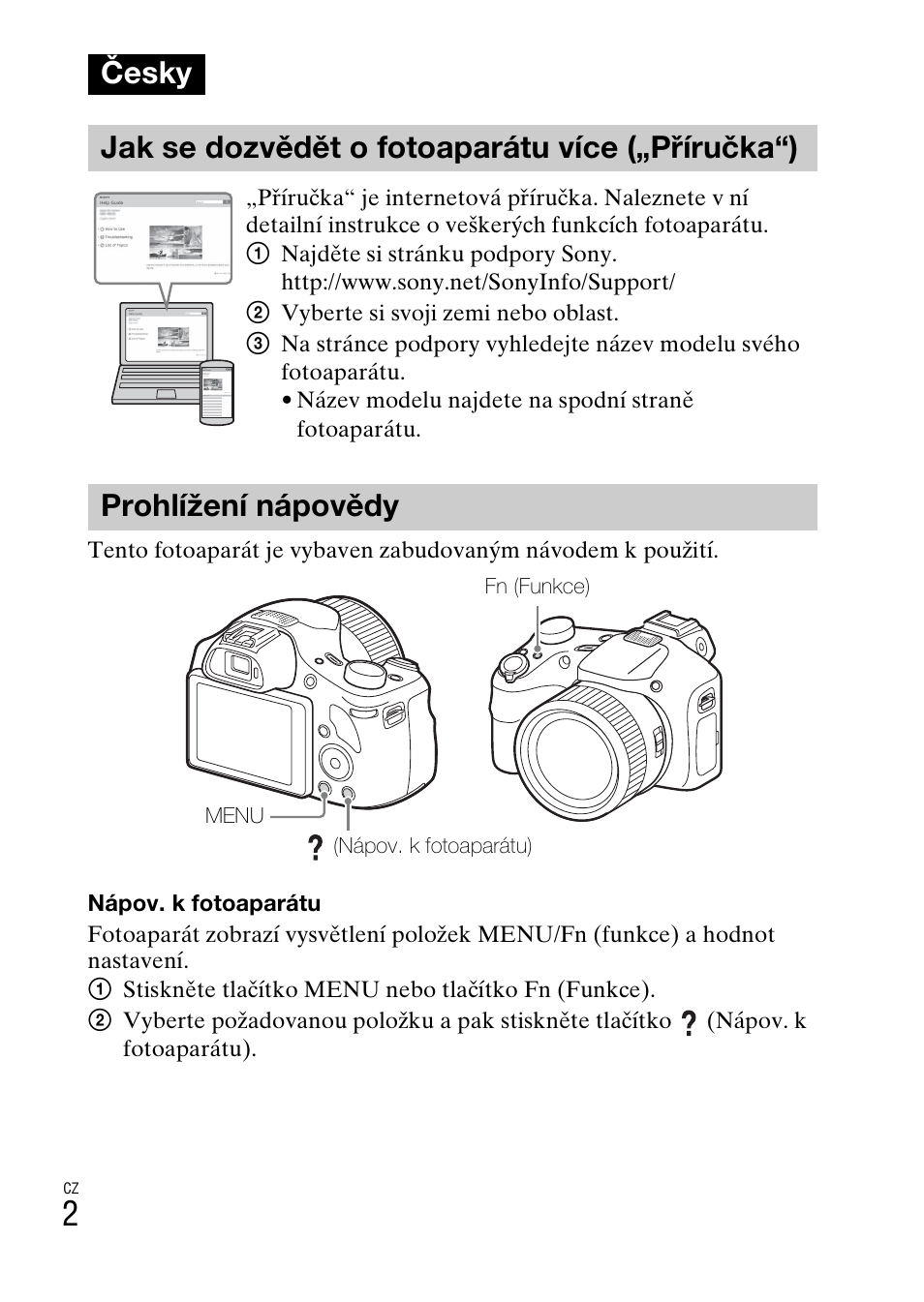 Česky, Jak se dozvědět o fotoaparátu více („příručka“), Prohlížení nápovědy | Sony DSC-HX400V User Manual | Page 298 / 539