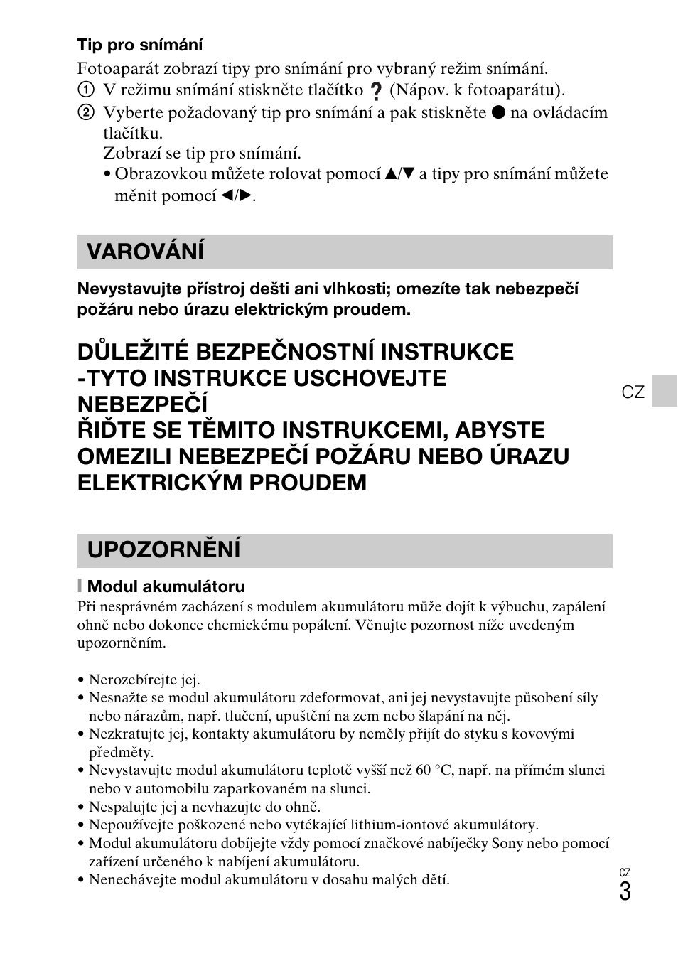 Varování upozornění | Sony DSC-HX400V User Manual | Page 299 / 539