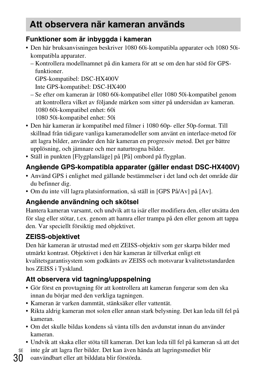 Att observera när kameran används | Sony DSC-HX400V User Manual | Page 432 / 539