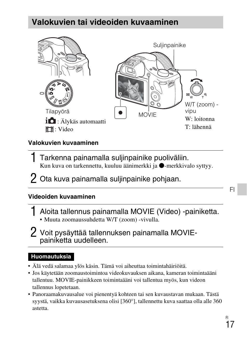 Valokuvien tai videoiden kuvaaminen | Sony DSC-HX400V User Manual | Page 453 / 539