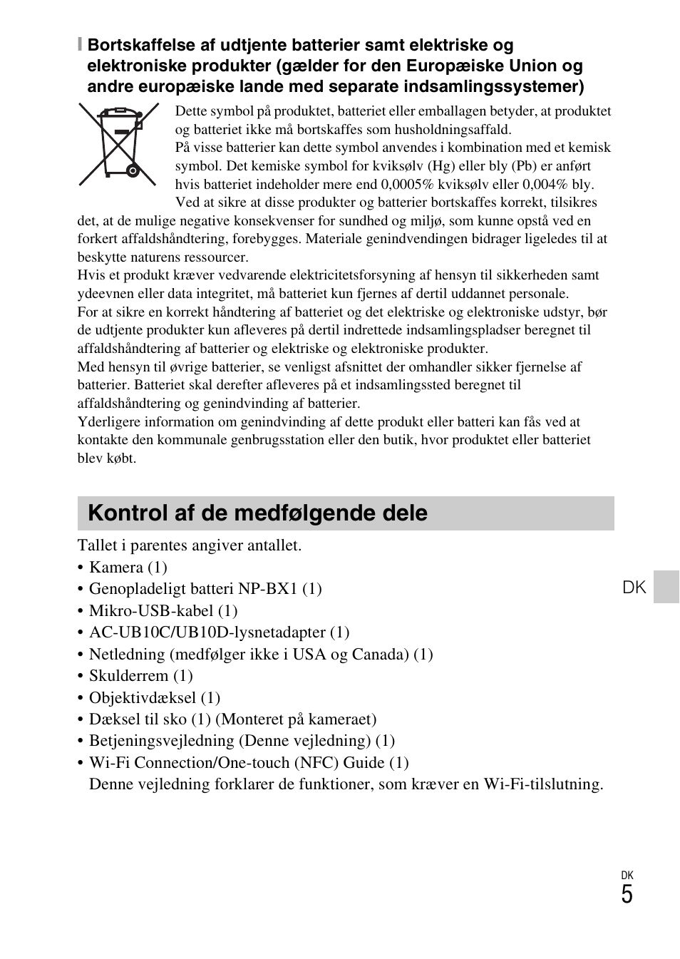 Kontrol af de medfølgende dele | Sony DSC-HX400V User Manual | Page 509 / 539