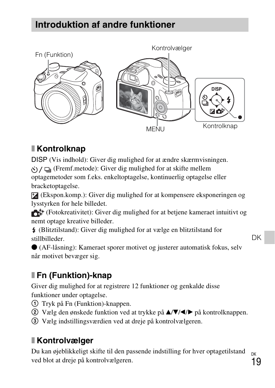 Introduktion af andre funktioner, Xkontrolknap, Xfn (funktion)-knap | Xkontrolvælger | Sony DSC-HX400V User Manual | Page 523 / 539