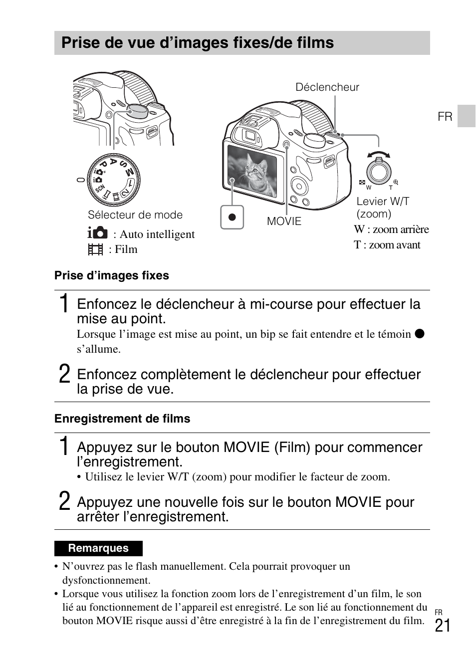 Prise de vue d’images fixes/de films | Sony DSC-HX400V User Manual | Page 57 / 539