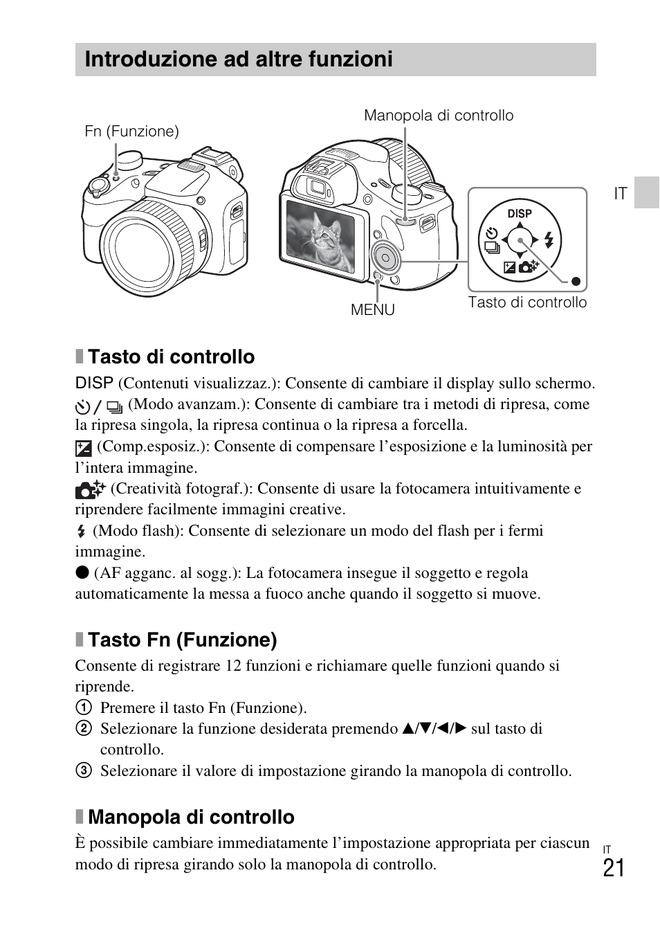 Introduzione ad altre funzioni, Xtasto di controllo, Xtasto fn (funzione) | Xmanopola di controllo | Sony DSC-HX400V User Manual | Page 97 / 539