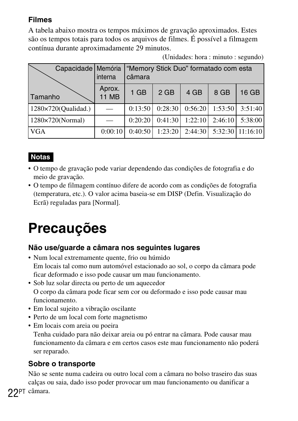Precauções | Sony DSC-WX1 User Manual | Page 118 / 483