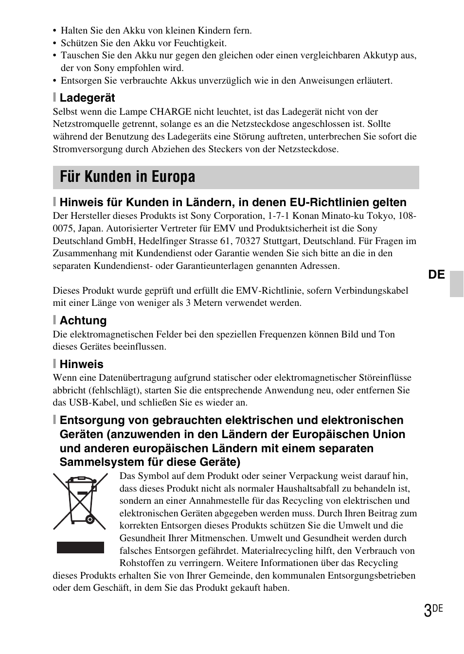 Für kunden in europa | Sony DSC-WX1 User Manual | Page 123 / 483