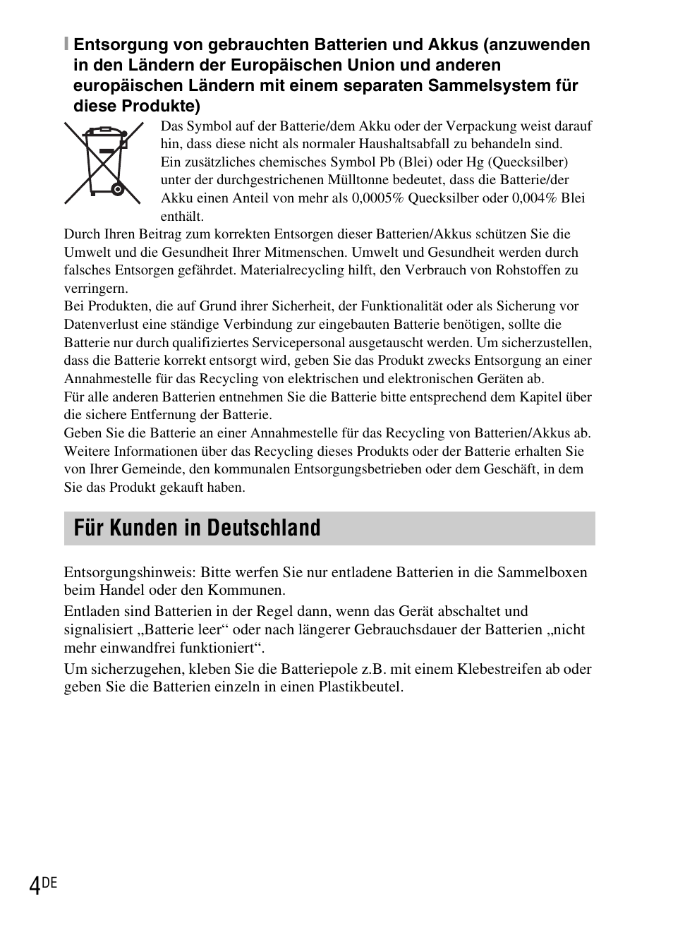 Für kunden in deutschland | Sony DSC-WX1 User Manual | Page 124 / 483