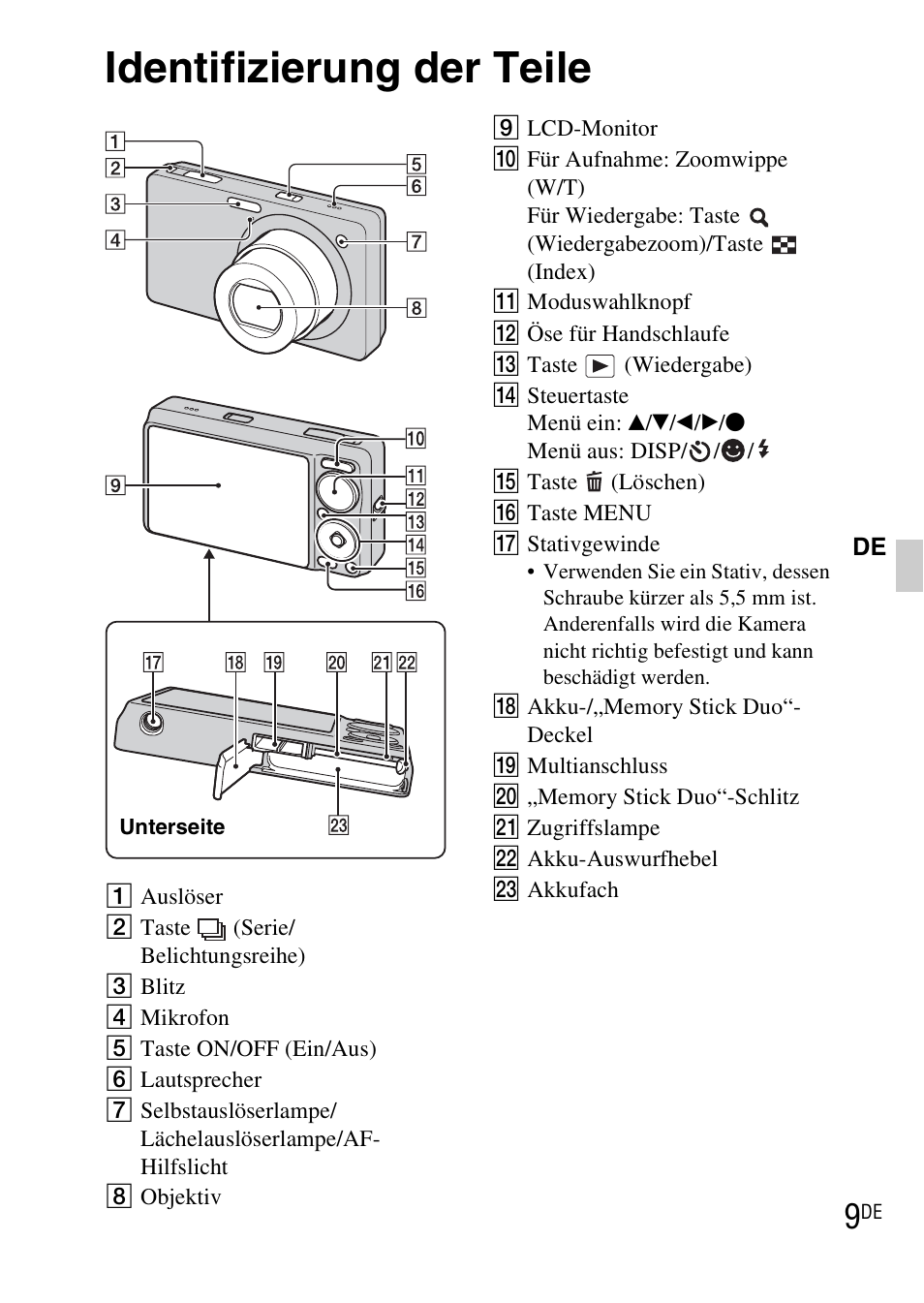 Identifizierung der teile | Sony DSC-WX1 User Manual | Page 129 / 483