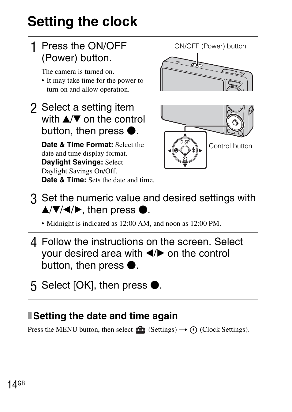 Setting the clock | Sony DSC-WX1 User Manual | Page 14 / 483