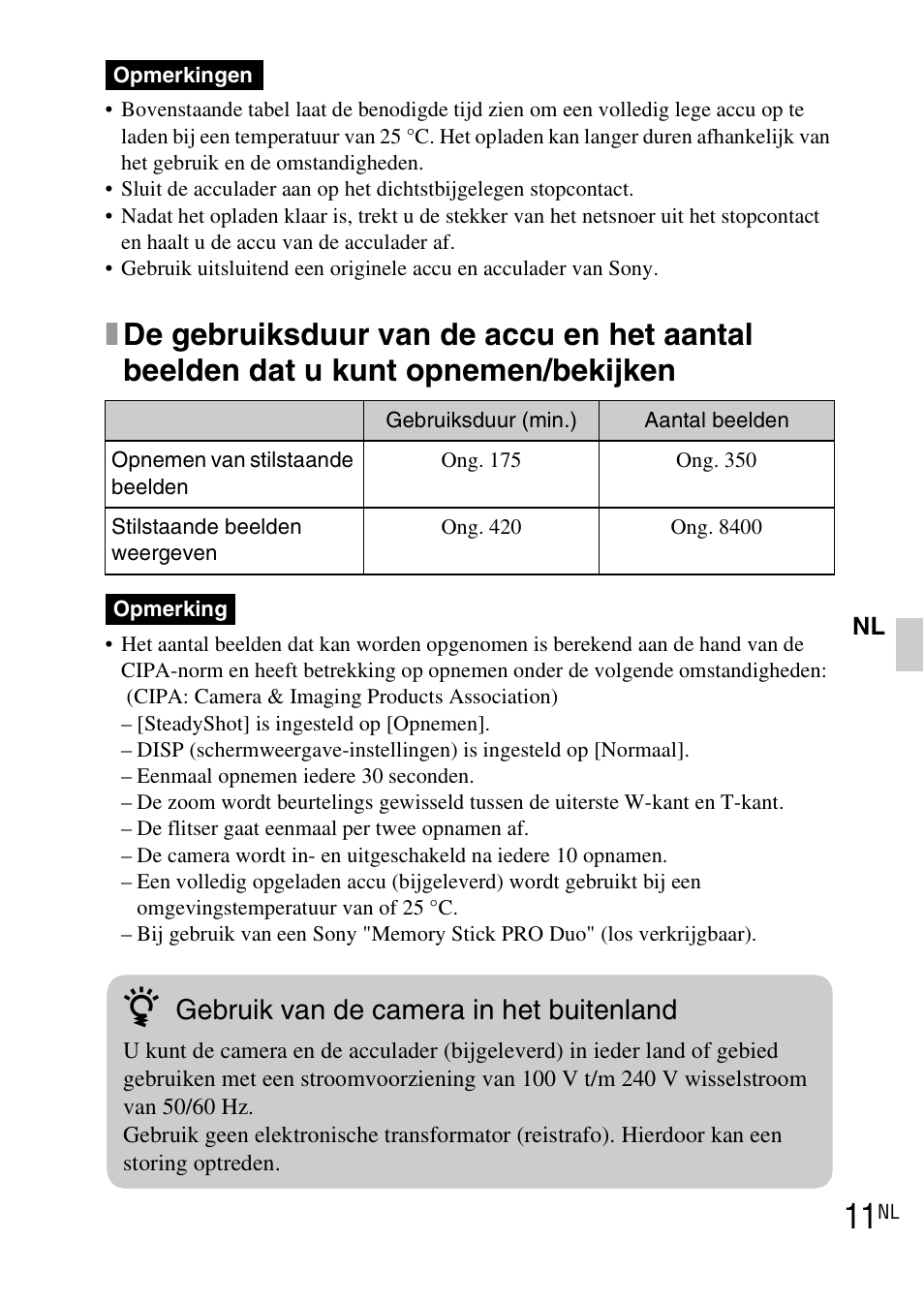 Gebruik van de camera in het buitenland | Sony DSC-WX1 User Manual | Page 157 / 483