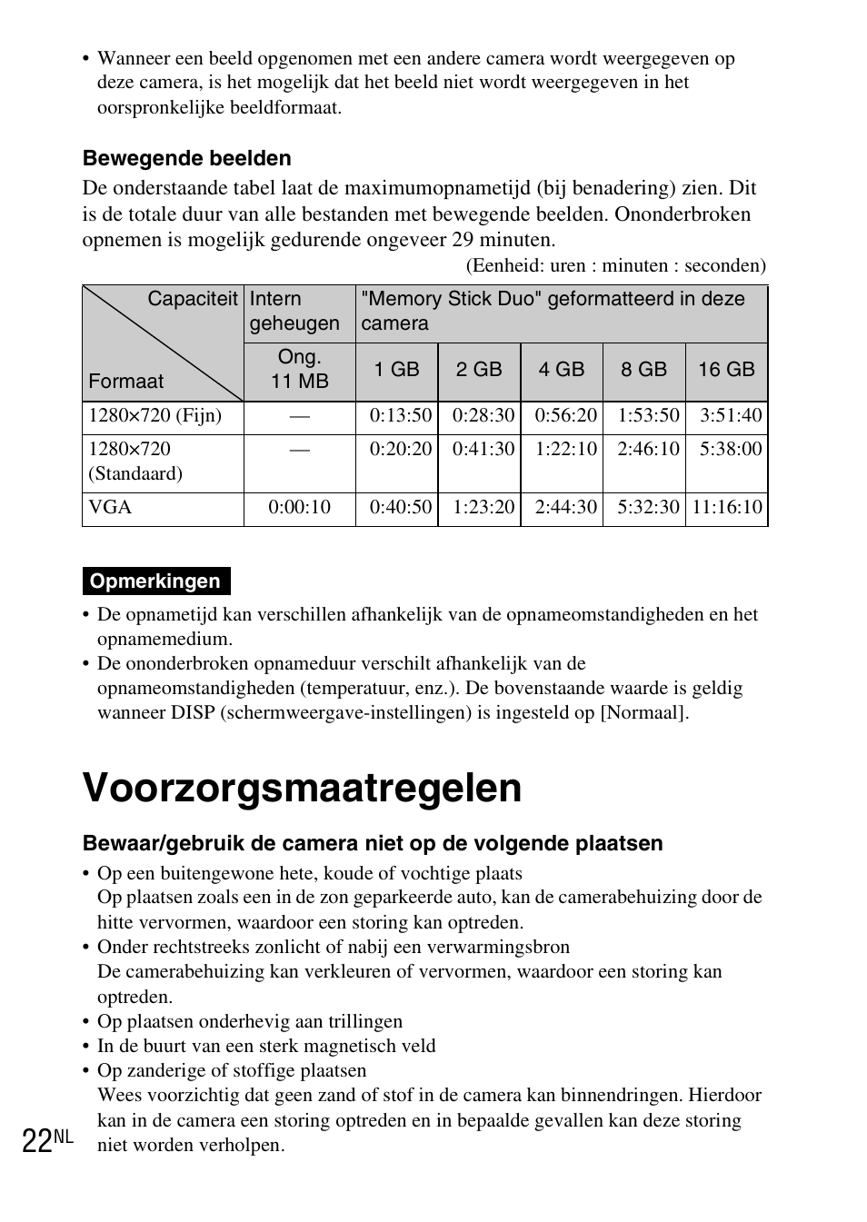 Voorzorgsmaatregelen | Sony DSC-WX1 User Manual | Page 168 / 483