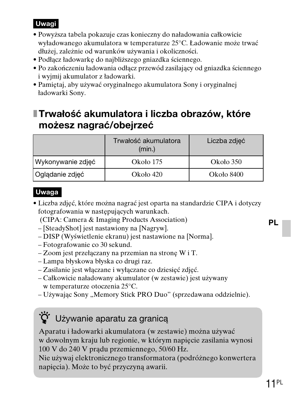 Używanie aparatu za granicą | Sony DSC-WX1 User Manual | Page 181 / 483