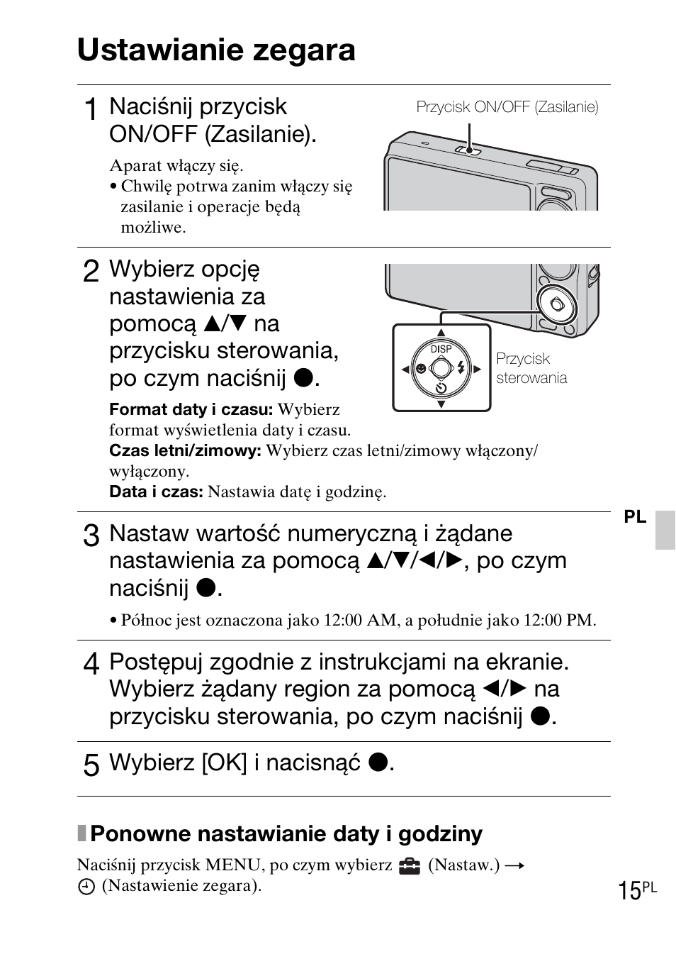 Ustawianie zegara | Sony DSC-WX1 User Manual | Page 185 / 483