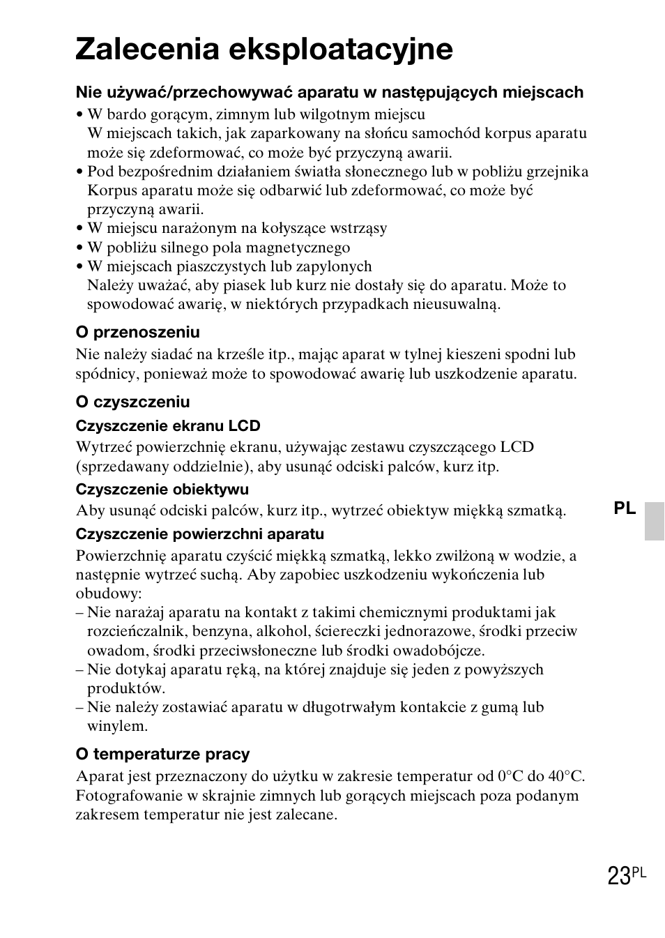 Zalecenia eksploatacyjne | Sony DSC-WX1 User Manual | Page 193 / 483