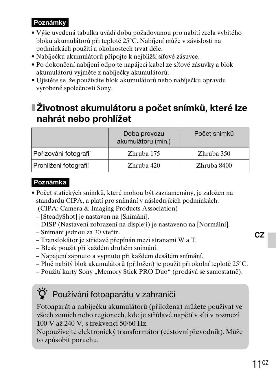 Používání fotoaparátu v zahraničí | Sony DSC-WX1 User Manual | Page 207 / 483