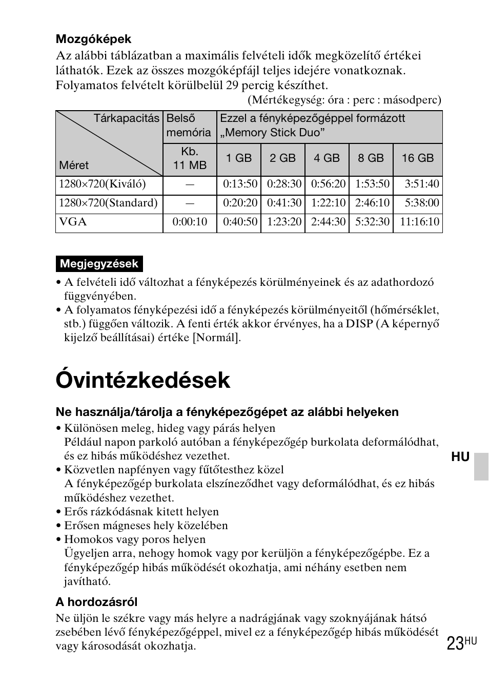 Óvintézkedések | Sony DSC-WX1 User Manual | Page 243 / 483