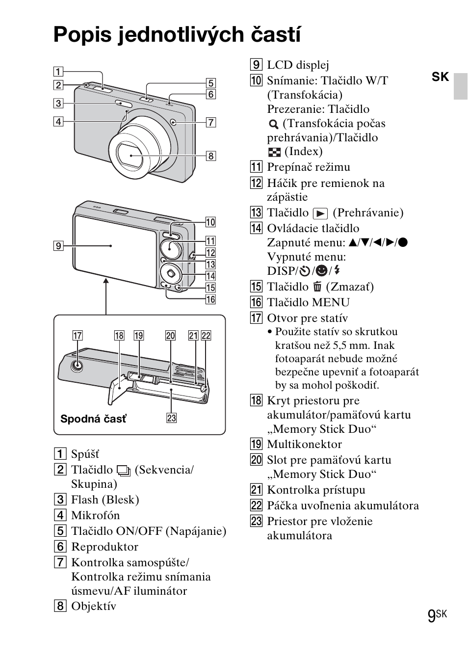 Popis jednotlivých častí | Sony DSC-WX1 User Manual | Page 255 / 483