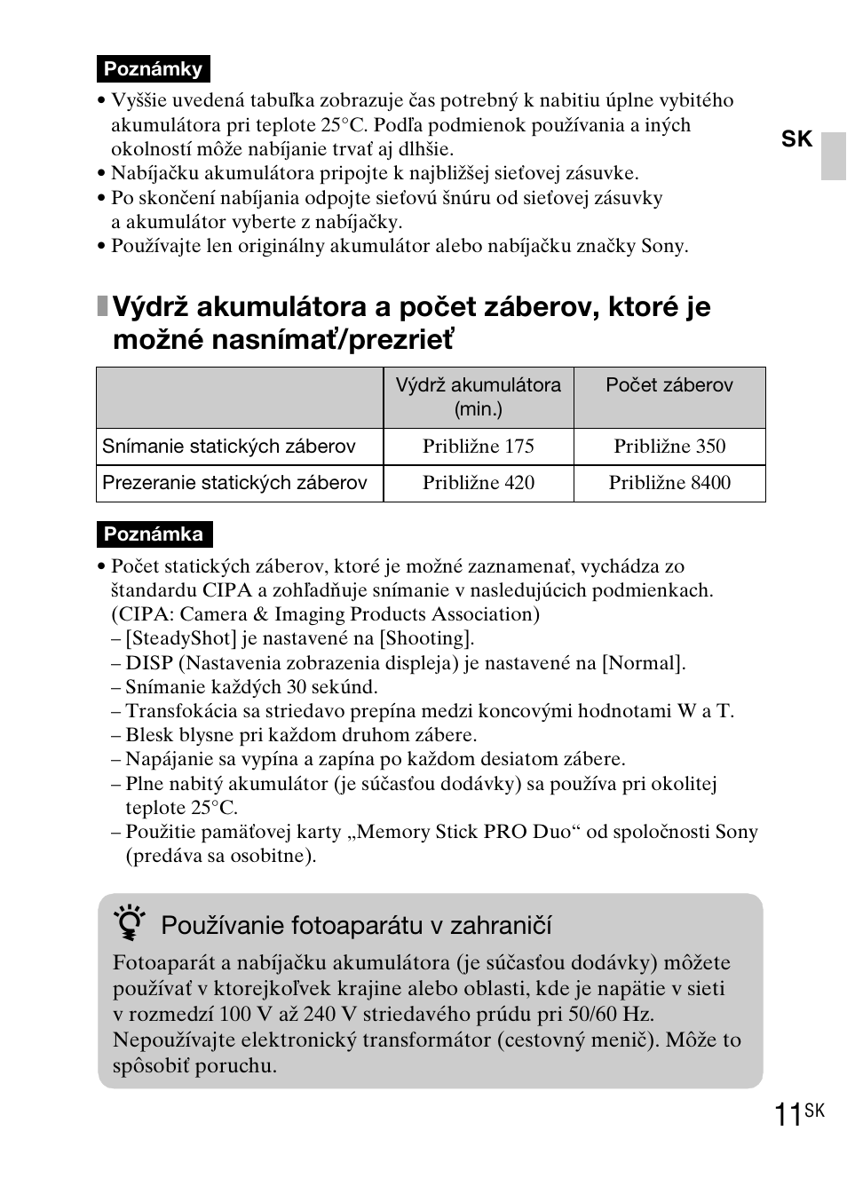 Používanie fotoaparátu v zahraničí | Sony DSC-WX1 User Manual | Page 257 / 483