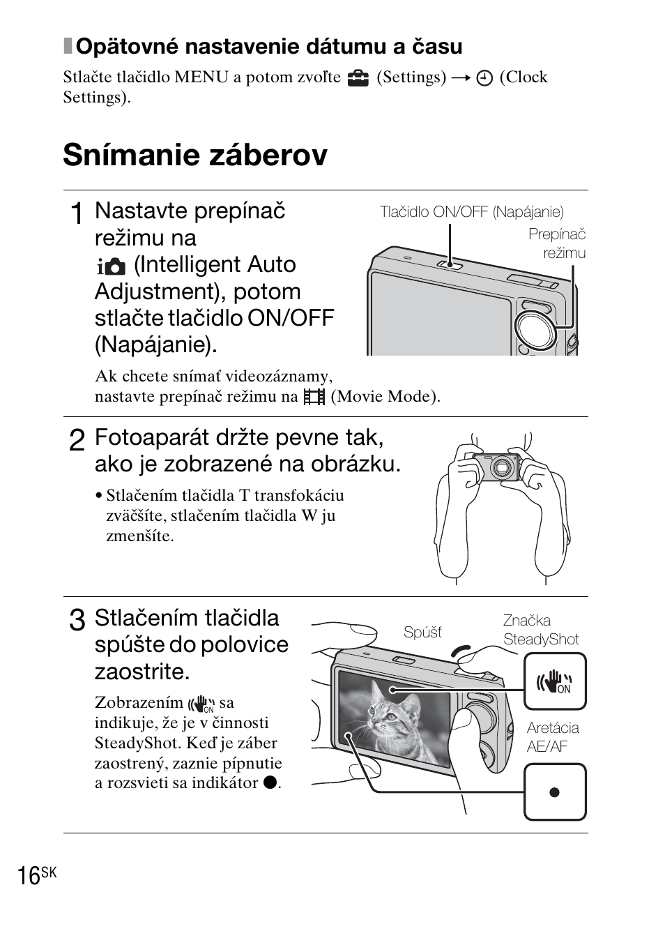 Snímanie záberov, Snímanie záberov 1, Stlačením tlačidla spúšte do polovice zaostrite | Sony DSC-WX1 User Manual | Page 262 / 483
