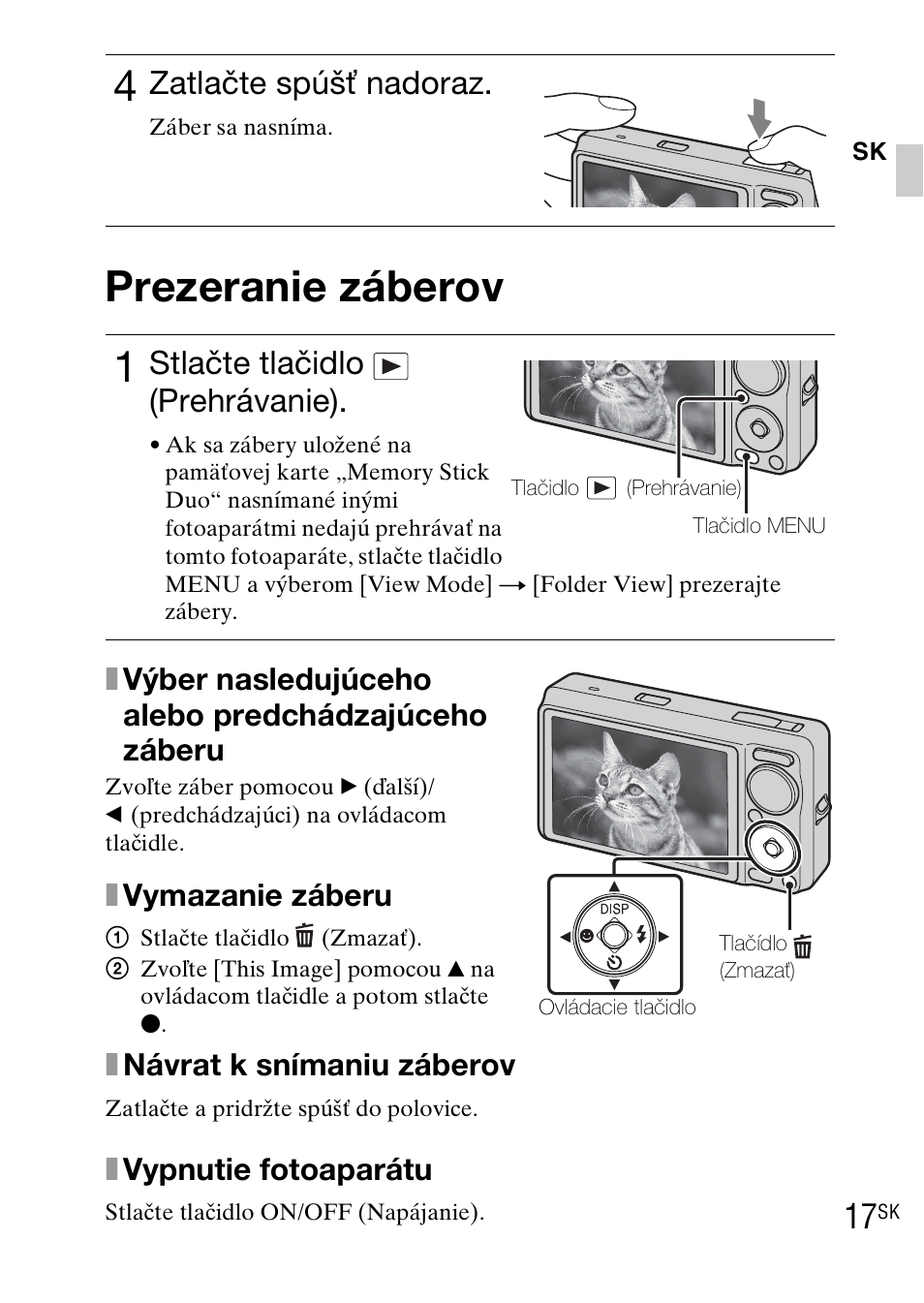 Prezeranie záberov, Zatlačte spúšť nadoraz, Stlačte tlačidlo (prehrávanie) | Sony DSC-WX1 User Manual | Page 263 / 483