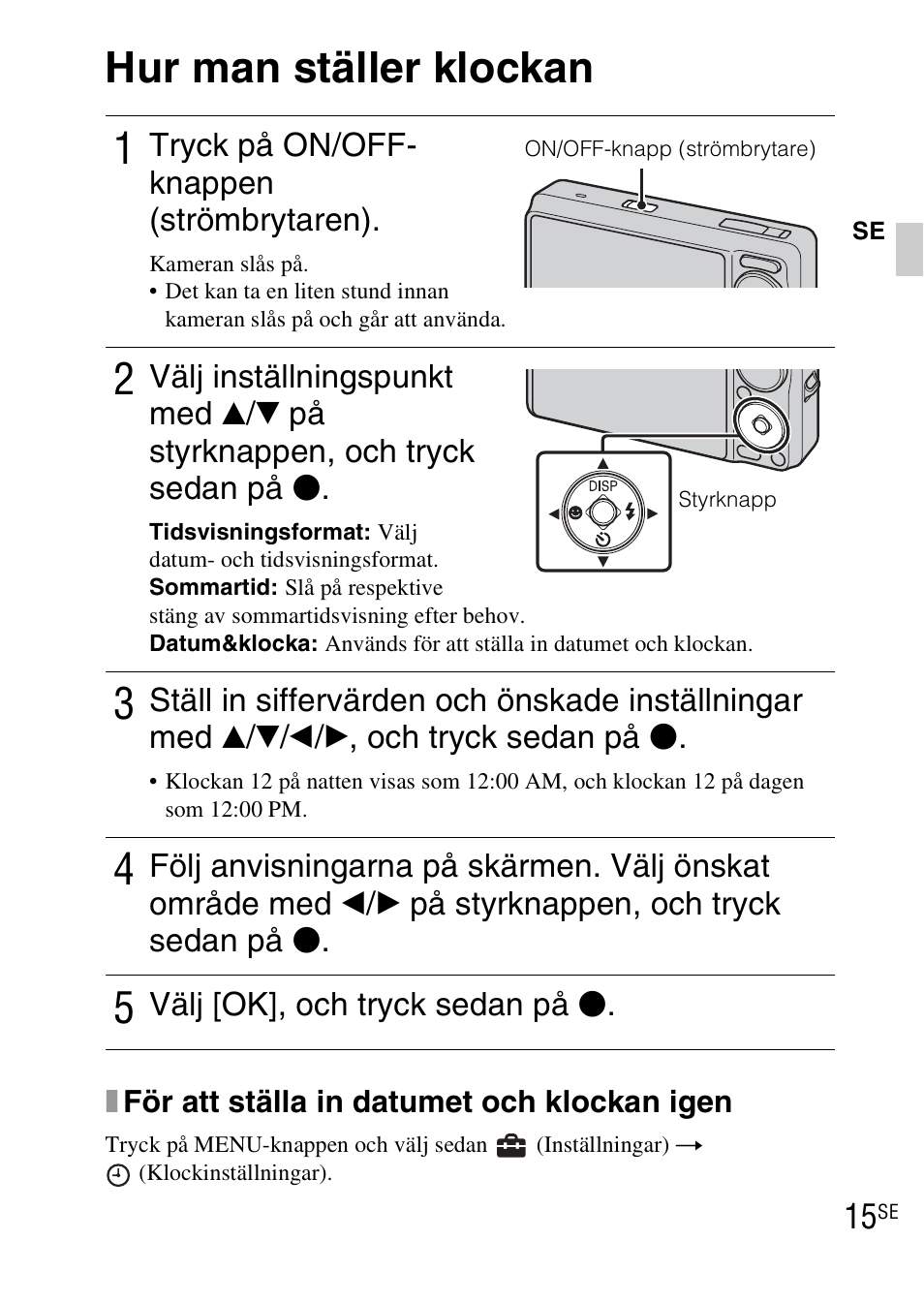 Hur man ställer klockan | Sony DSC-WX1 User Manual | Page 287 / 483