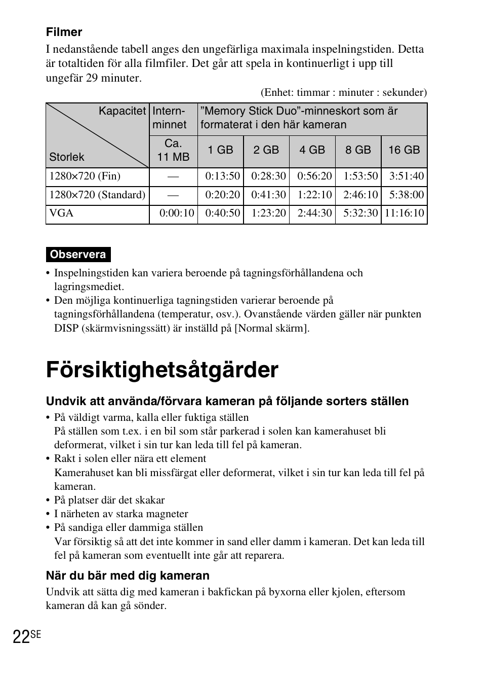 Försiktighetsåtgärder | Sony DSC-WX1 User Manual | Page 294 / 483