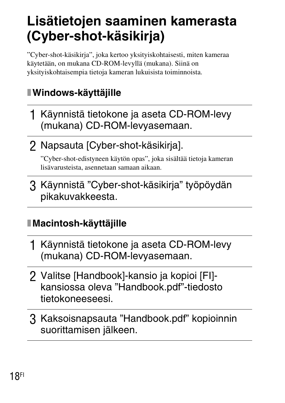 Lisätietojen saaminen kamerasta, Cyber-shot-käsikirja) | Sony DSC-WX1 User Manual | Page 314 / 483