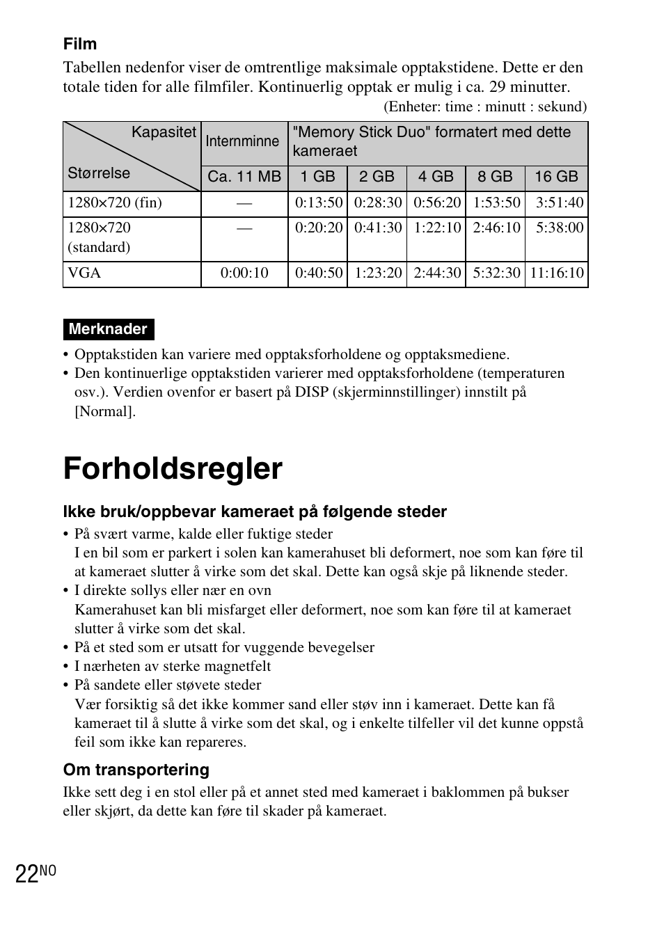 Forholdsregler | Sony DSC-WX1 User Manual | Page 342 / 483