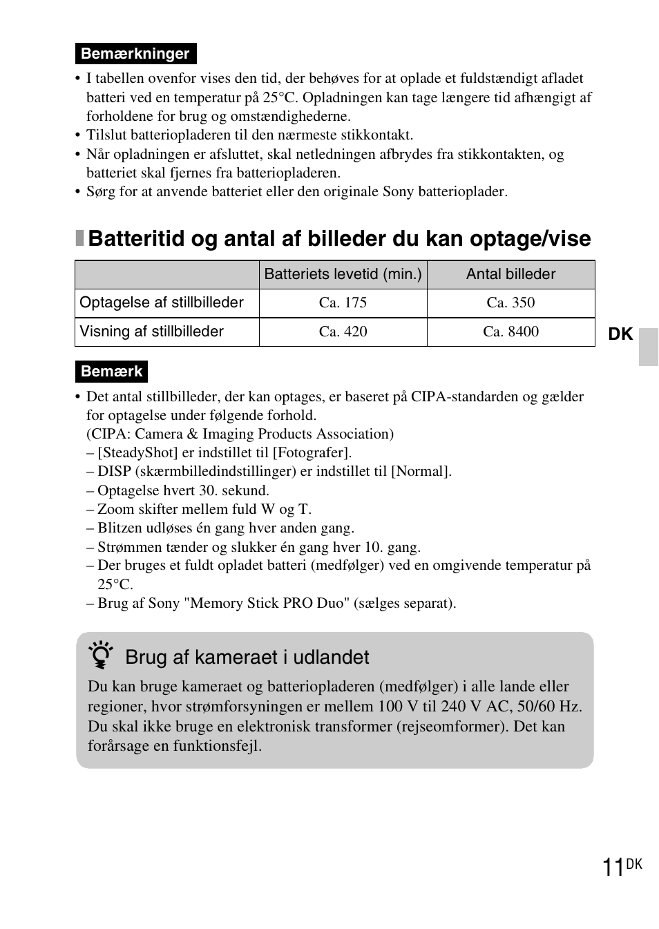 Brug af kameraet i udlandet | Sony DSC-WX1 User Manual | Page 355 / 483