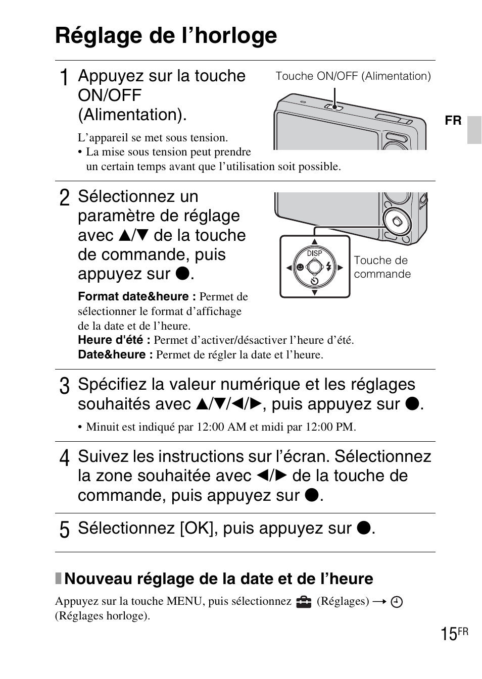 Réglage de l’horloge | Sony DSC-WX1 User Manual | Page 39 / 483