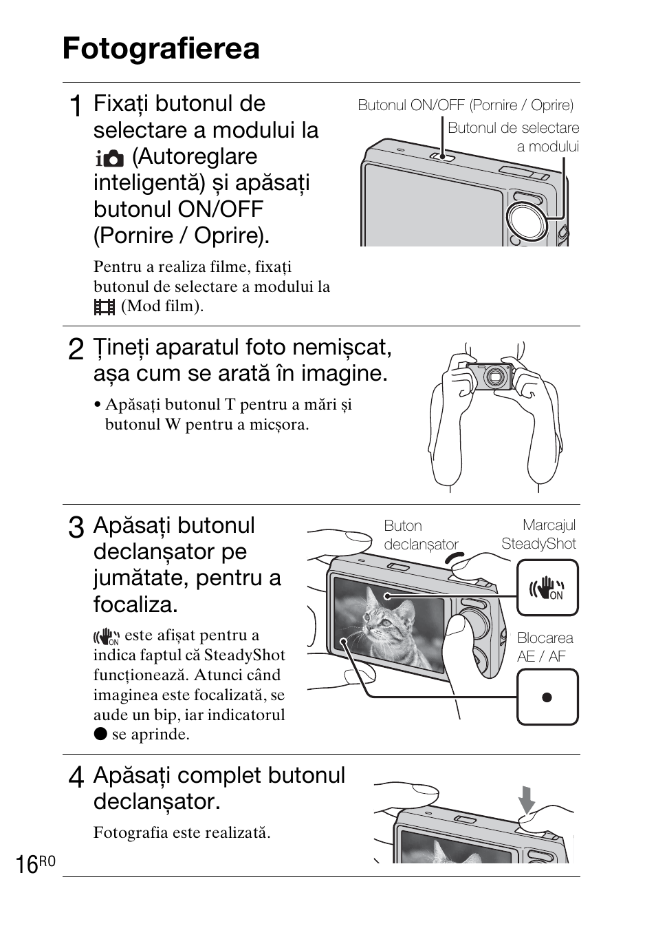 Fotografierea, Fotografierea 1, Apăsaţi complet butonul declanșator | Sony DSC-WX1 User Manual | Page 410 / 483
