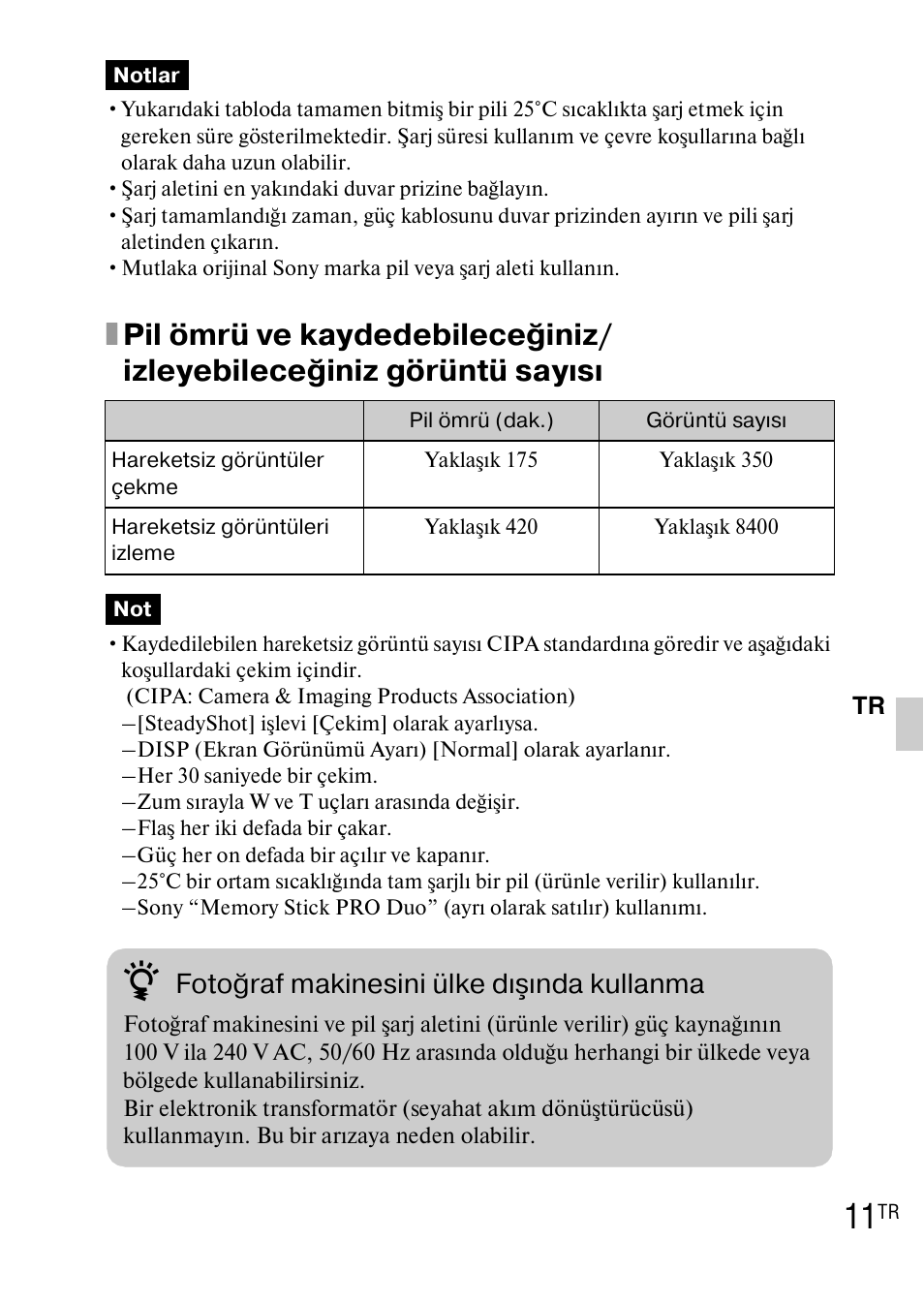 Fotoğraf makinesini ülke dışında kullanma | Sony DSC-WX1 User Manual | Page 431 / 483