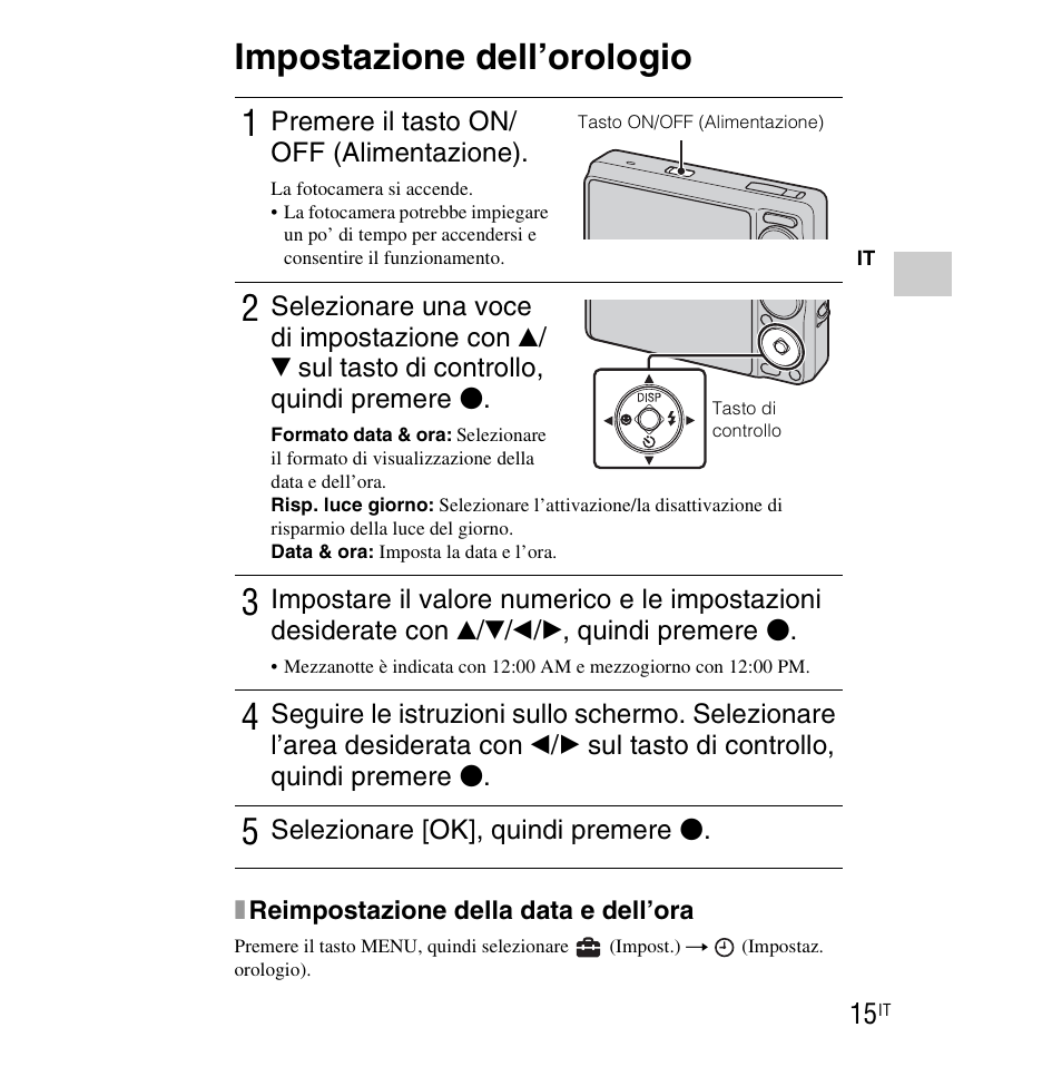 Impostazione dell’orologio | Sony DSC-WX1 User Manual | Page 63 / 483