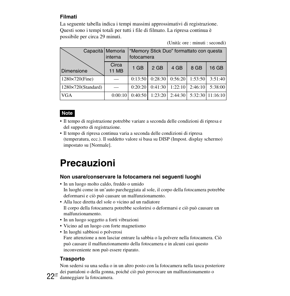 Precauzioni | Sony DSC-WX1 User Manual | Page 70 / 483