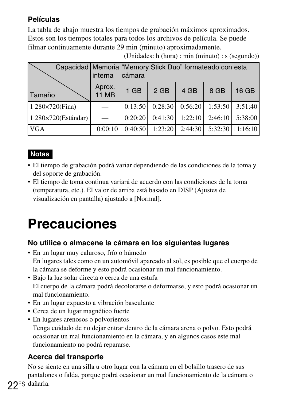 Precauciones | Sony DSC-WX1 User Manual | Page 94 / 483