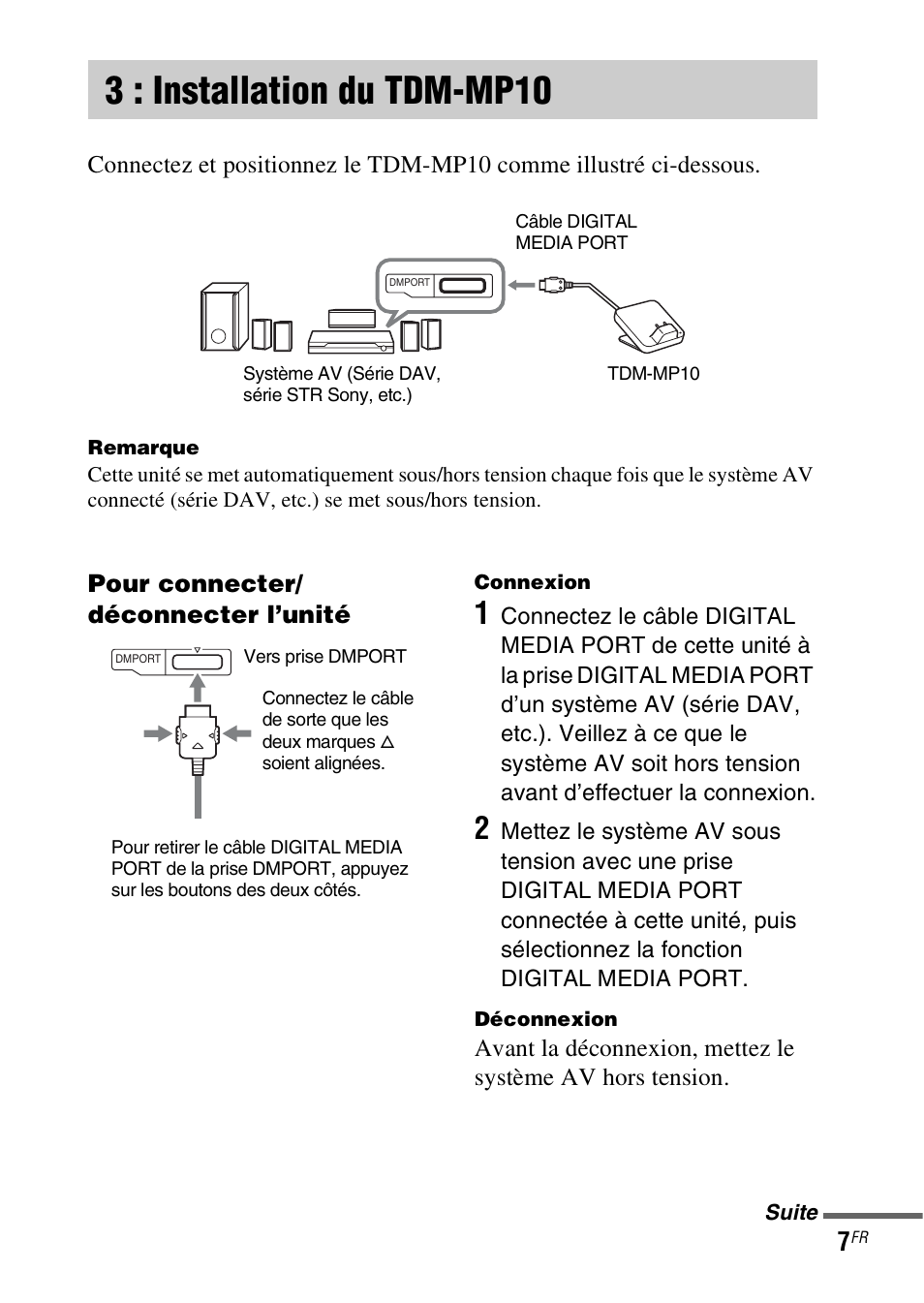 3 : installation du tdm-mp10, 3 : installation du, Tdm-mp10 | Sony TDM-MP10 User Manual | Page 19 / 128