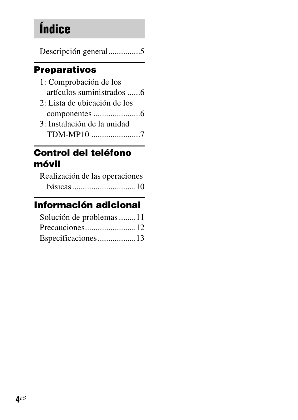 Índice | Sony TDM-MP10 User Manual | Page 28 / 128