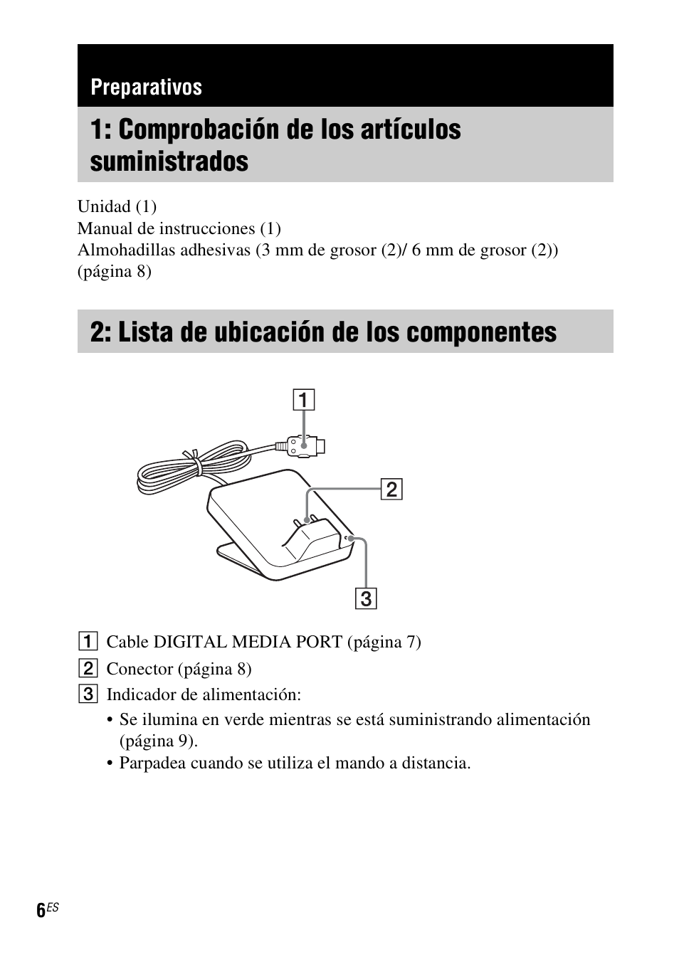 Preparativos, Comprobación de los artículos suministrados, Lista de ubicación de los componentes | Comprobación de los, Artículos suministrados, Lista de ubicación de los, Componentes | Sony TDM-MP10 User Manual | Page 30 / 128