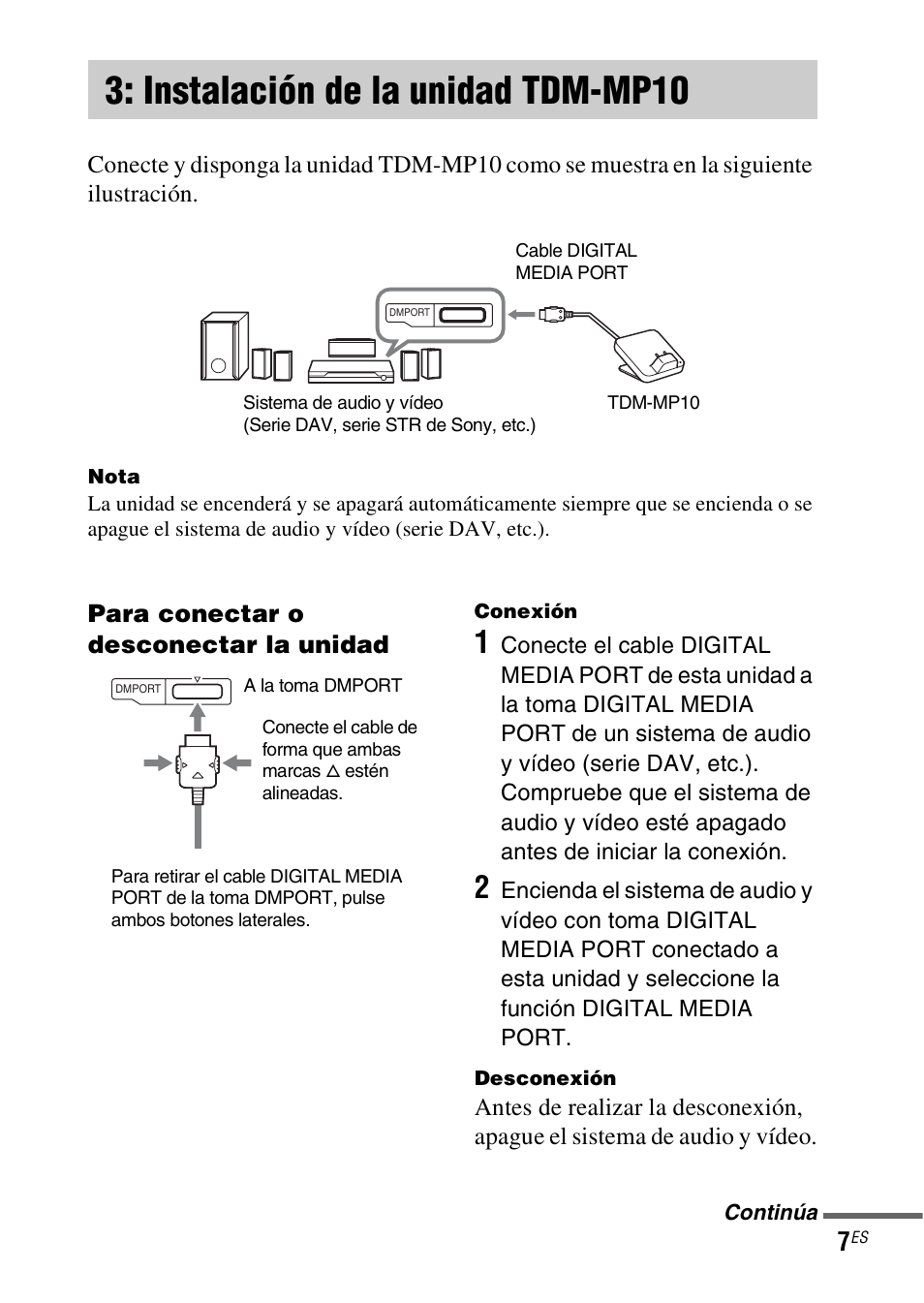 Instalación de la unidad tdm-mp10, Instalación de la unidad, Tdm-mp10 | Sony TDM-MP10 User Manual | Page 31 / 128