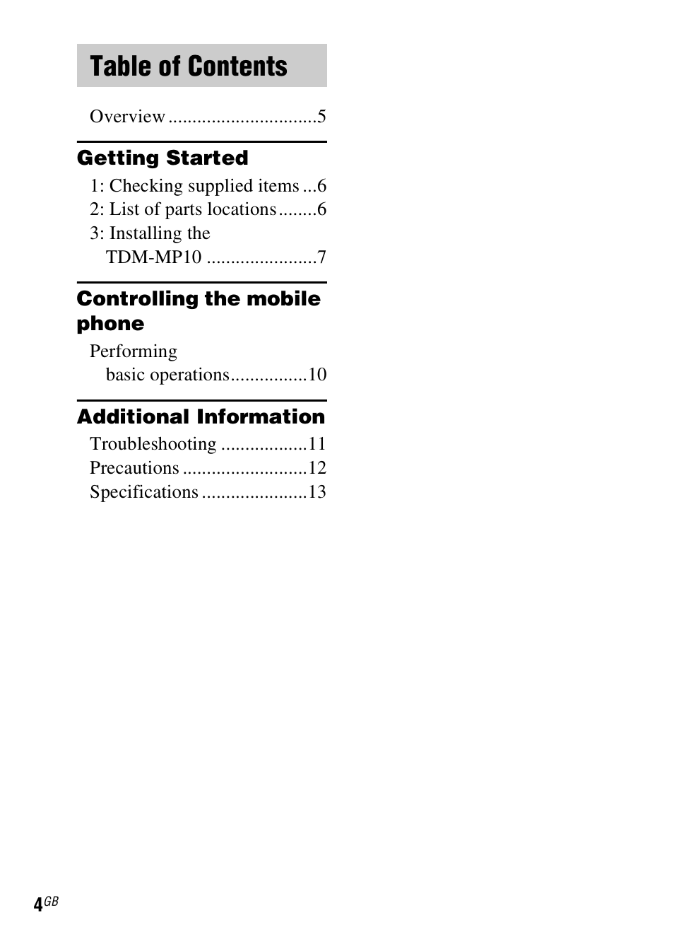 Sony TDM-MP10 User Manual | Page 4 / 128