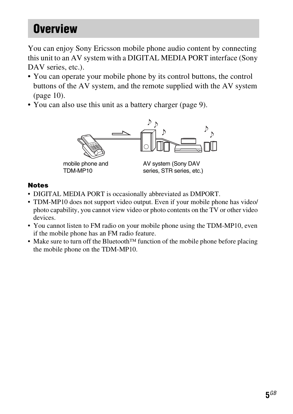 Overview | Sony TDM-MP10 User Manual | Page 5 / 128