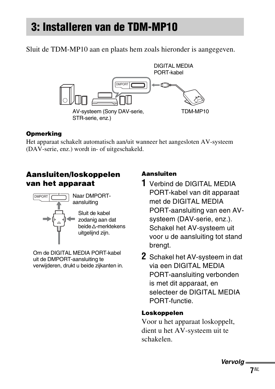 Installeren van de tdm-mp10, Installeren van de, Tdm-mp10 | Blz. 7) | Sony TDM-MP10 User Manual | Page 55 / 128