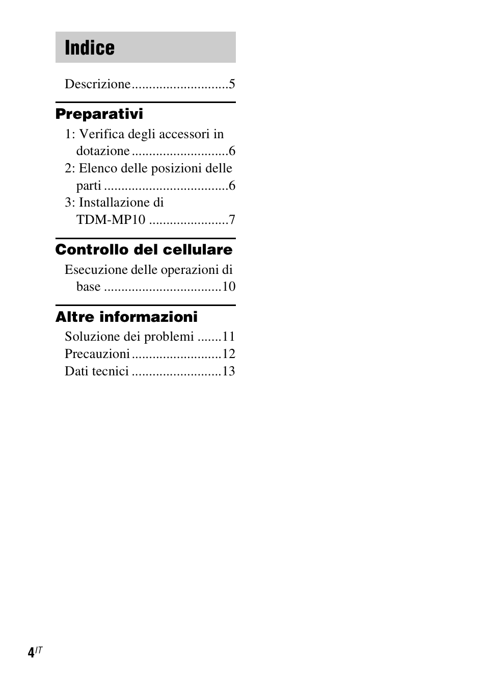 Indice | Sony TDM-MP10 User Manual | Page 64 / 128