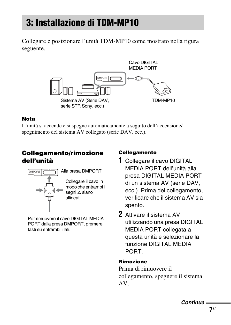 Installazione di tdm-mp10, Installazione di, Tdm-mp10 | Sony TDM-MP10 User Manual | Page 67 / 128