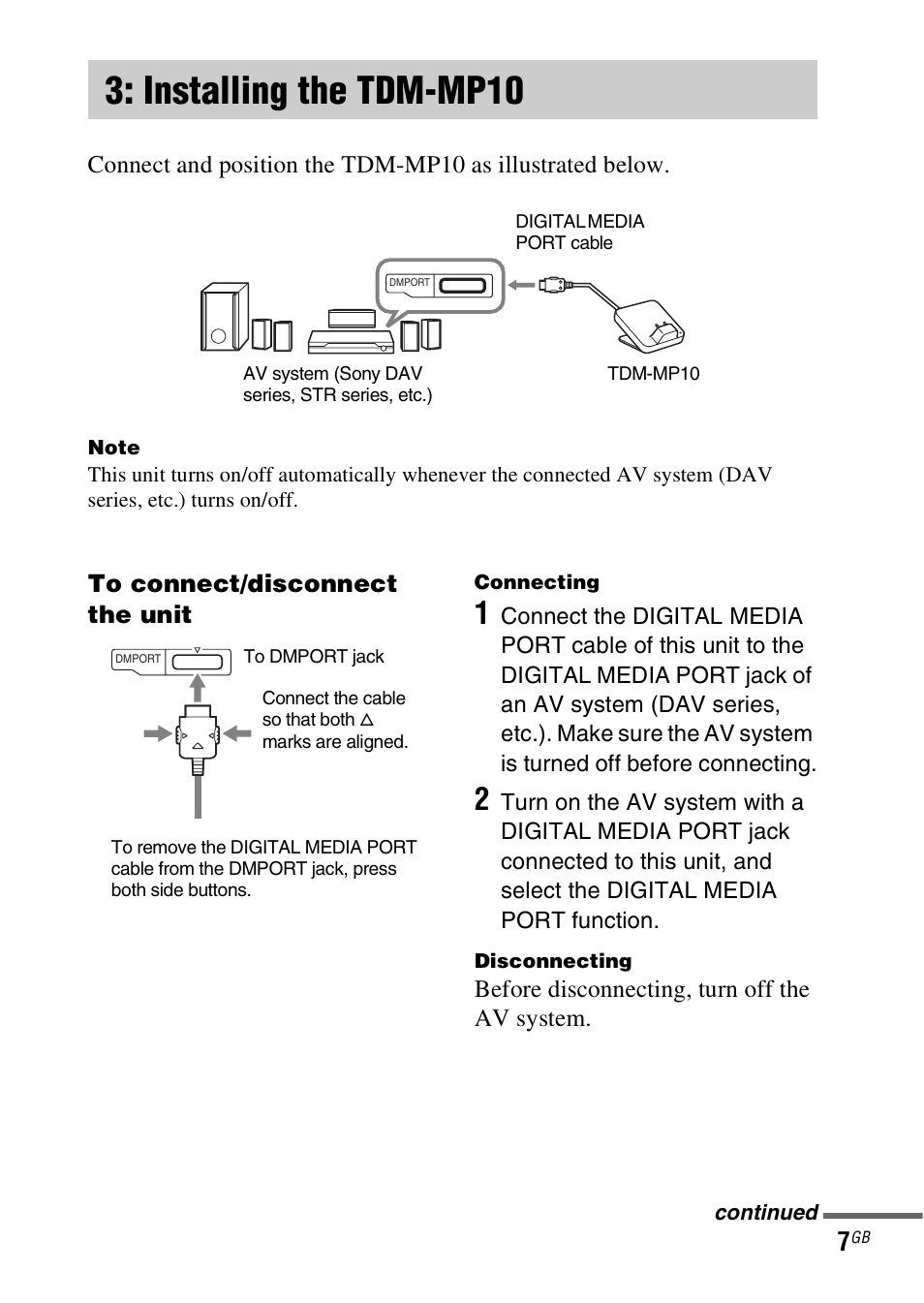 Installing the tdm-mp10, Installing the, Tdm-mp10 | Sony TDM-MP10 User Manual | Page 7 / 128