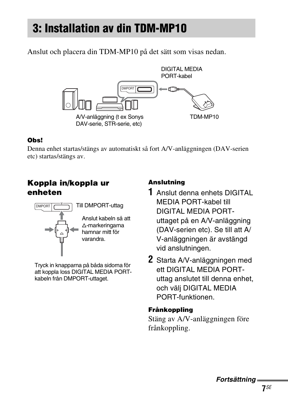 Installation av din tdm-mp10, Installation av din, Tdm-mp10 | Sid. 7) | Sony TDM-MP10 User Manual | Page 79 / 128