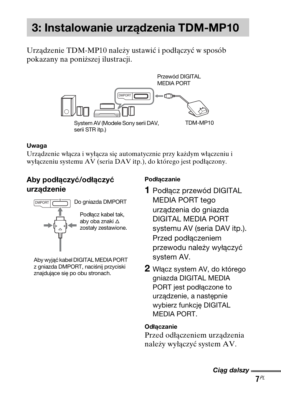 Instalowanie urządzenia tdm-mp10, Instalowanie urządzenia, Tdm-mp10 | Sony TDM-MP10 User Manual | Page 91 / 128