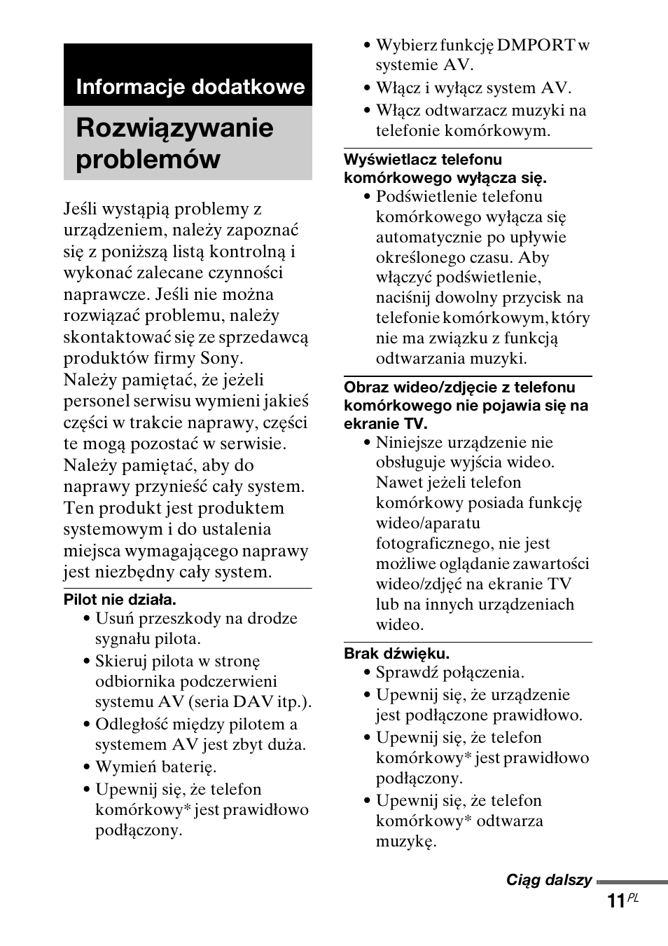Informacje dodatkowe, Rozwiązywanie problemów, Rozwiązywanie | Problemów | Sony TDM-MP10 User Manual | Page 95 / 128